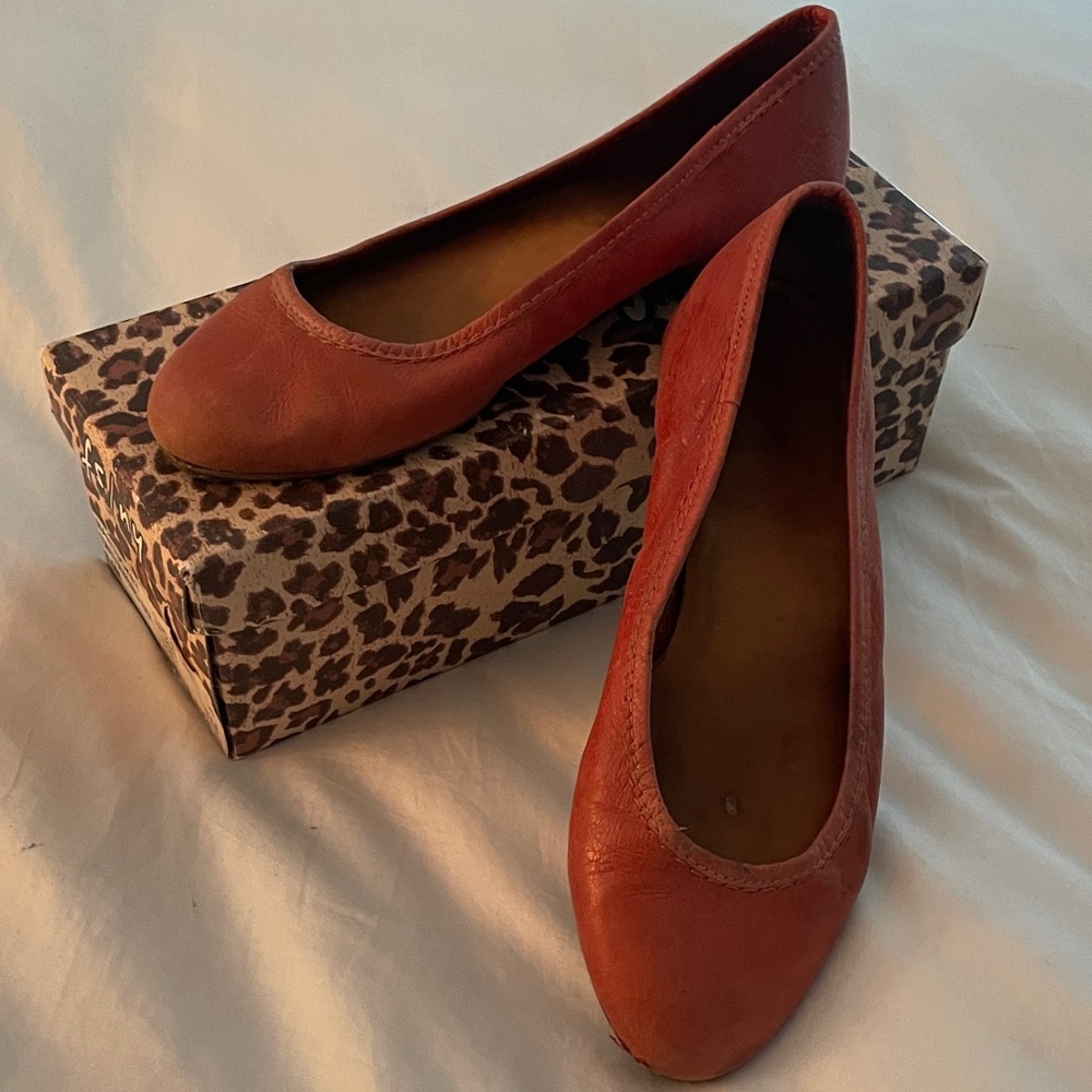 French Sole Red Leather Flats